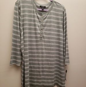 NWT Chaps Light Olive Stripe Henley Shirt 2X